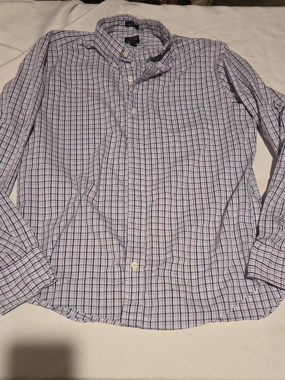 J. Crew Purple, Blue and White Check Cotton Button-Down Shirt